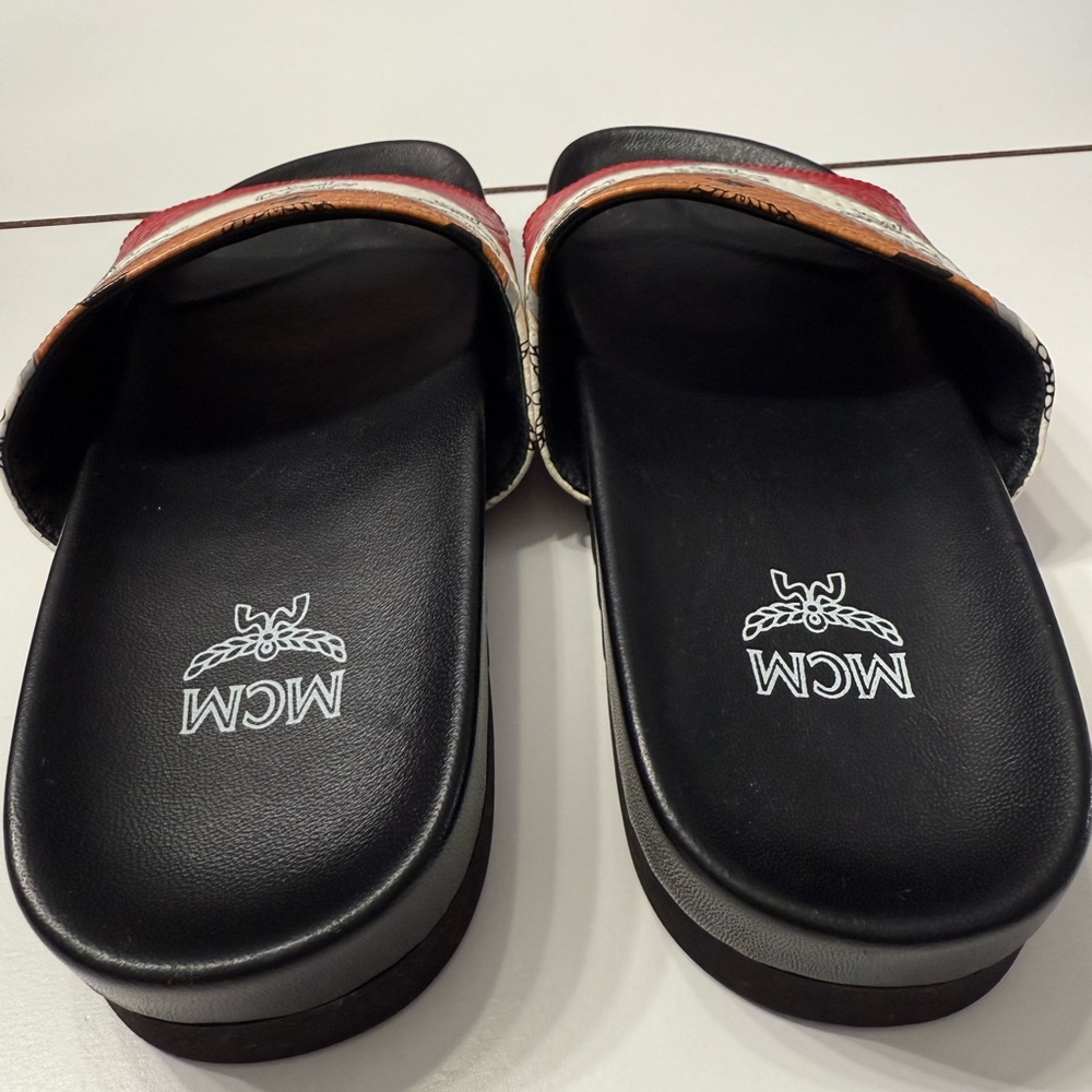 MCM Black and Orange Slide Sandals